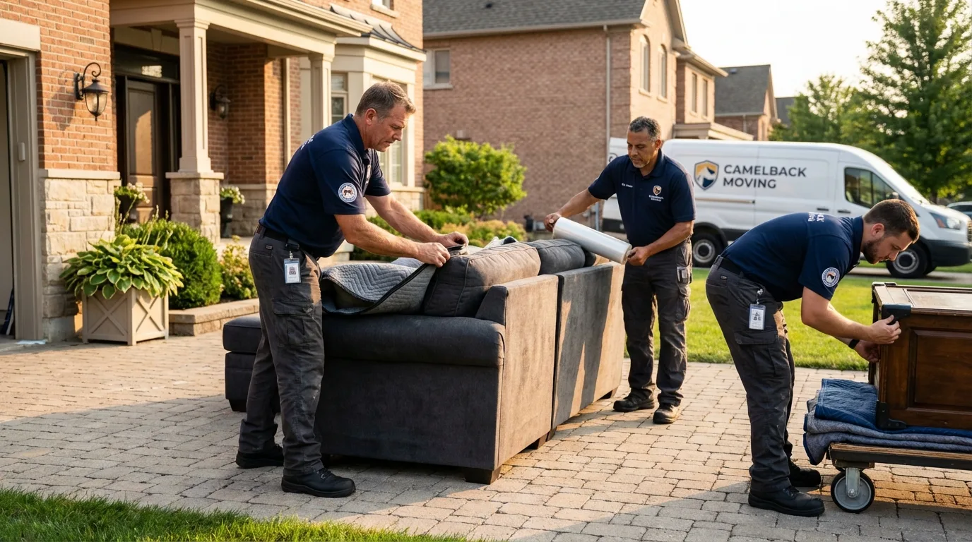 Large estate moving crew wrapping furniture in Garden City, TX