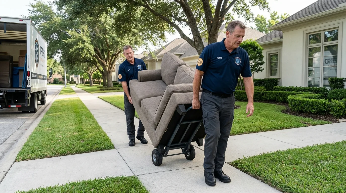 Local residential moving crew loading furniture in Garden City, TX