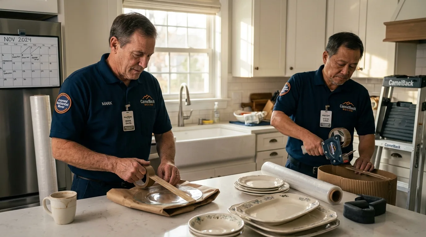 Professional crew packing kitchen dishware in Garden City, TX